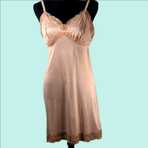 Lace Trim Satin Chemise in Tan
